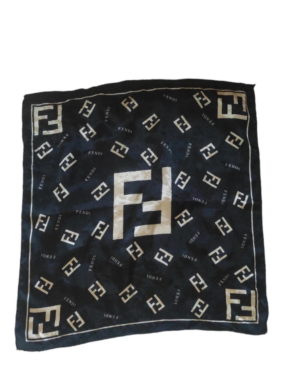 Fendi Black and Beige FF Logo Pocket Square